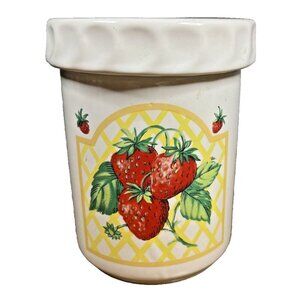 Vintage Strawberry Country Yellow Gingham Ceramic Jan Preserves Jar with Lid